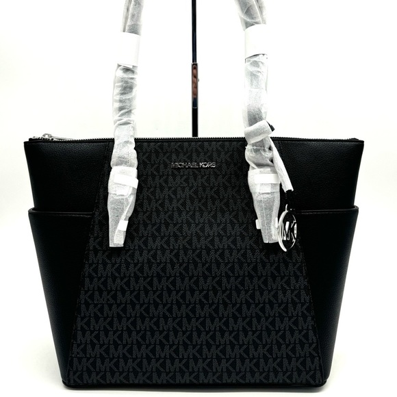 Michael Kors Large Charlotte TZ Tote Bag Black Signature - Picture 1 of 10